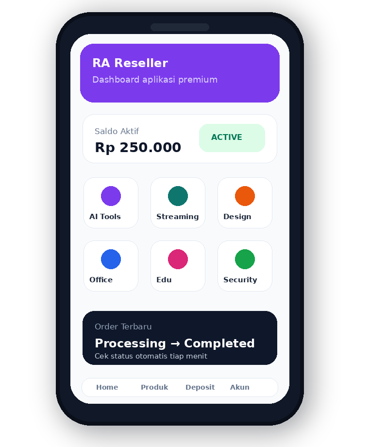 Preview dashboard reseller aplikasi premium